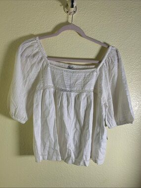 NWT DAILYLOOK White Square-Neck Peasant Blouse, Size S
